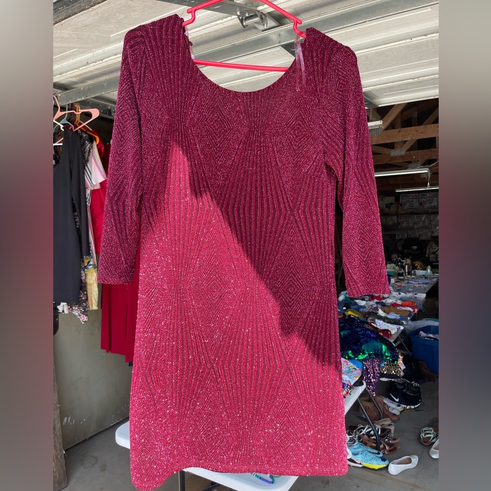 Three Hearts Sparkling Maroon Long Sleeve Dress